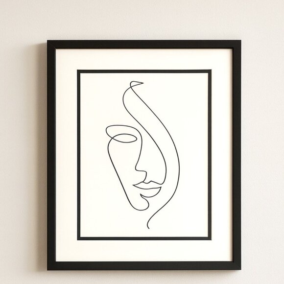 Black & White Line Art Female Face Swirl Decorative Wall Art Drawing 11 x 13 - Picture 1 of 6